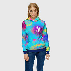 Толстовка-худи женская New York Yankees - baseball team - logo, цвет: 3D-синий — фото 2