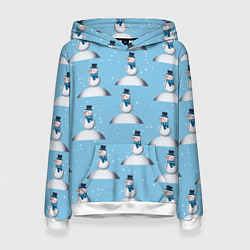 Толстовка-худи женская Снеговик на сугробе, цвет: 3D-белый