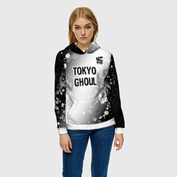 Толстовка-худи женская Tokyo Ghoul glitch на светлом фоне: символ сверху, цвет: 3D-белый — фото 2