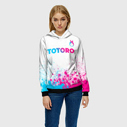 Толстовка-худи женская Totoro neon gradient style: символ сверху, цвет: 3D-черный — фото 2