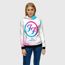 Толстовка-худи женская Foo Fighters neon gradient style, цвет: 3D-черный — фото 2