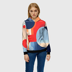 Толстовка-худи женская Геометрическая абстракция с кругами и полосками, цвет: 3D-черный — фото 2