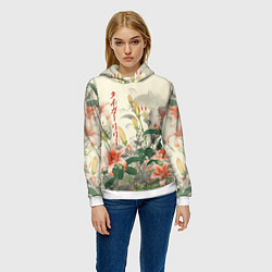 Толстовка-худи женская Тигровые лилии - японский стиль, цвет: 3D-белый — фото 2
