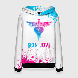 Толстовка-худи женская Bon Jovi neon gradient style, цвет: 3D-черный
