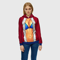 Толстовка-худи женская Красный костюм снегурочки с грудью, цвет: 3D-синий — фото 2