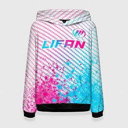 Толстовка-худи женская Lifan neon gradient style: символ сверху, цвет: 3D-черный