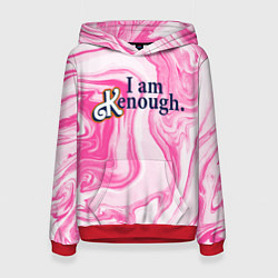 Толстовка-худи женская I am kenough - розовые разводы краски, цвет: 3D-красный