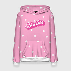 Толстовка-худи женская Барби - белый горошек на розовом, цвет: 3D-белый