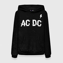 Толстовка-худи женская AC DC glitch на темном фоне: символ сверху, цвет: 3D-черный