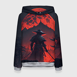 Толстовка-худи женская Samurai and red moon - нейросеть, цвет: 3D-меланж