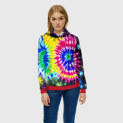 Толстовка-худи женская Colorful floral composition - tie-dye, цвет: 3D-красный — фото 2