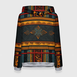 Толстовка-худи женская Этнический рисунок в полоску, цвет: 3D-меланж