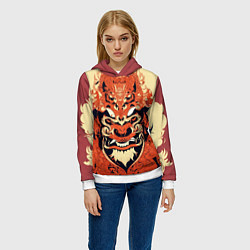 Толстовка-худи женская Баронг индонезийские узоры, цвет: 3D-белый — фото 2