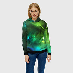 Толстовка-худи женская Бескрайний космос зелёный, цвет: 3D-черный — фото 2
