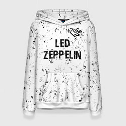 Толстовка-худи женская Led Zeppelin glitch на светлом фоне посередине, цвет: 3D-белый