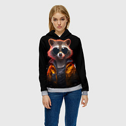 Толстовка-худи женская Енот - cyberpunk, цвет: 3D-меланж — фото 2