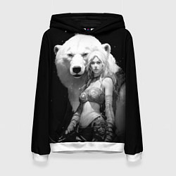 Толстовка-худи женская Блондинка с большим белым медведем, цвет: 3D-белый