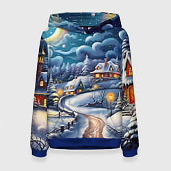Толстовка-худи женская Новогоднее настроение, цвет: 3D-синий