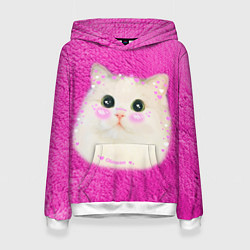 Толстовка-худи женская Кот мем в сердечках, цвет: 3D-белый
