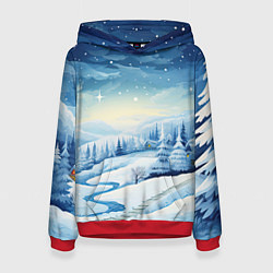 Толстовка-худи женская Новогодняя опушка, цвет: 3D-красный