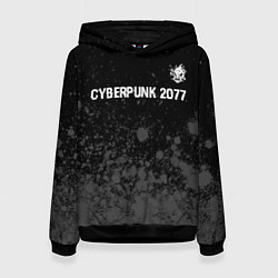 Толстовка-худи женская Cyberpunk 2077 glitch на темном фоне посередине, цвет: 3D-черный
