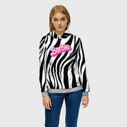 Толстовка-худи женская Ретро Барби - паттерн полосок зебры, цвет: 3D-меланж — фото 2