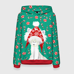 Толстовка-худи женская Лама - альпака с леденцами, цвет: 3D-красный