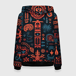 Толстовка-худи женская Абстрактный паттерн в славянской стилистике, цвет: 3D-черный