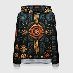 Толстовка-худи женская Паттерн в славянской стилистике, цвет: 3D-меланж