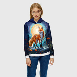 Толстовка-худи женская Мистическая лиса тотем лисы, цвет: 3D-белый — фото 2