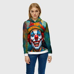 Толстовка-худи женская Нейросеть - Хэллоуин безумный клоун, цвет: 3D-белый — фото 2