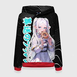 Толстовка-худи женская Фрирен кушает пончик, цвет: 3D-красный