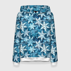 Толстовка-худи женская New Years pattern with snowflakes, цвет: 3D-белый