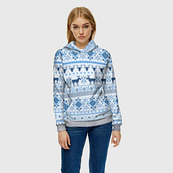 Толстовка-худи женская Blue sweater with reindeer, цвет: 3D-меланж — фото 2