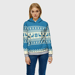 Толстовка-худи женская Sweater with deer on a blue background, цвет: 3D-меланж — фото 2