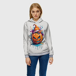 Толстовка-худи женская Хэллоуинская тыква в красках, цвет: 3D-меланж — фото 2