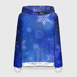 Толстовка-худи женская Декоративные снежинки на фиолетовом, цвет: 3D-белый