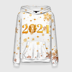 Толстовка-худи женская Новый 2024 год - золотой, цвет: 3D-белый