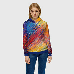 Толстовка-худи женская Смешение масляных красок синий жёлтый красный живо, цвет: 3D-синий — фото 2