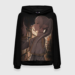 Толстовка-худи женская Фрирен ставит книгу на полку, цвет: 3D-черный