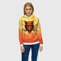 Толстовка-худи женская Огненный дикий кабан на фоне пламени, цвет: 3D-белый — фото 2