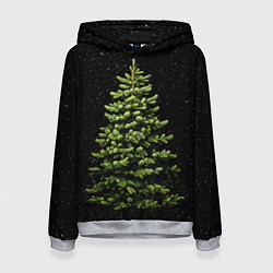 Толстовка-худи женская Ель на темном фоне, цвет: 3D-меланж
