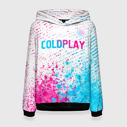 Толстовка-худи женская Coldplay neon gradient style посередине, цвет: 3D-черный