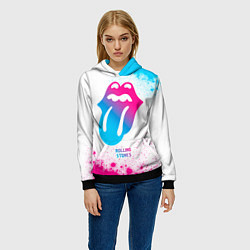 Толстовка-худи женская Rolling Stones neon gradient style, цвет: 3D-черный — фото 2