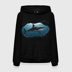 Толстовка-худи женская Акула в овале, цвет: 3D-черный