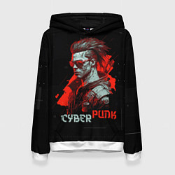 Толстовка-худи женская Cyberpunk man, цвет: 3D-белый