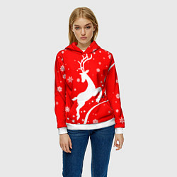 Толстовка-худи женская Christmas deer, цвет: 3D-белый — фото 2