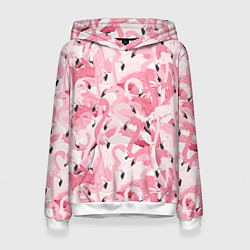 Толстовка-худи женская Стая розовых фламинго, цвет: 3D-белый
