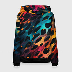 Толстовка-худи женская Разноцветный леопардовый паттерн, цвет: 3D-черный