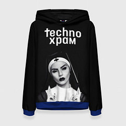 Толстовка-худи женская Techno храм монашка демон, цвет: 3D-синий